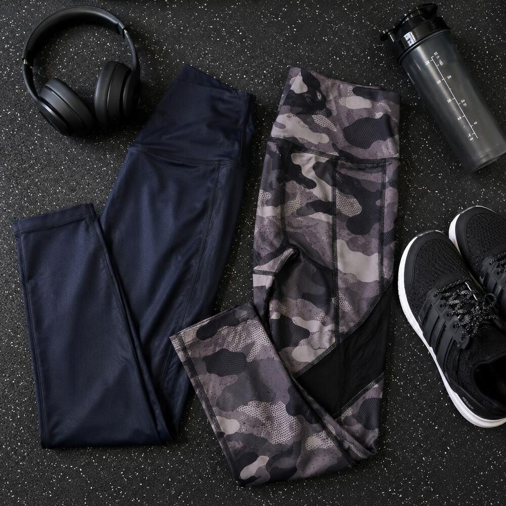 Xersion Leggings Bundle Size M Black & Gray Camo High Rise Crop Workout Pants